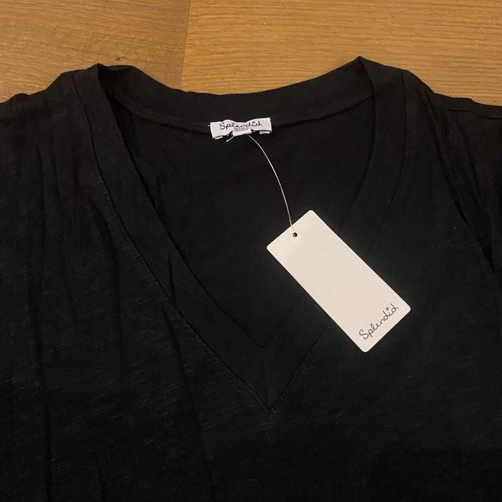 Splendid Everly Slub V-Neck Tee in Black - Picture 5 of 6